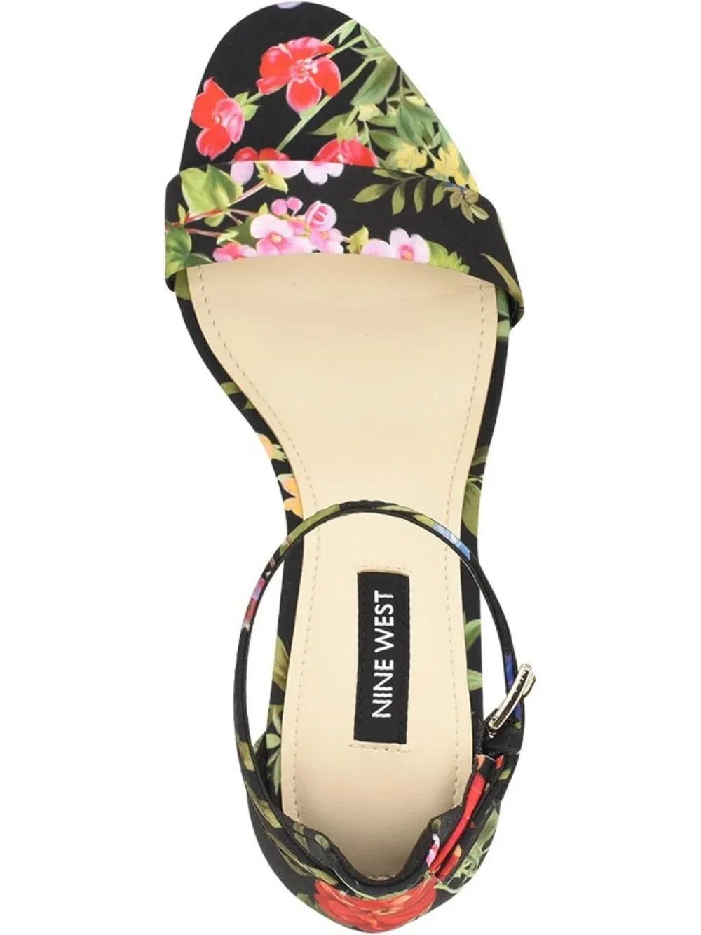 Women's Black Floral Platform Round Toe Ankle Strap Wnpruce Heeled Sandal Shoes